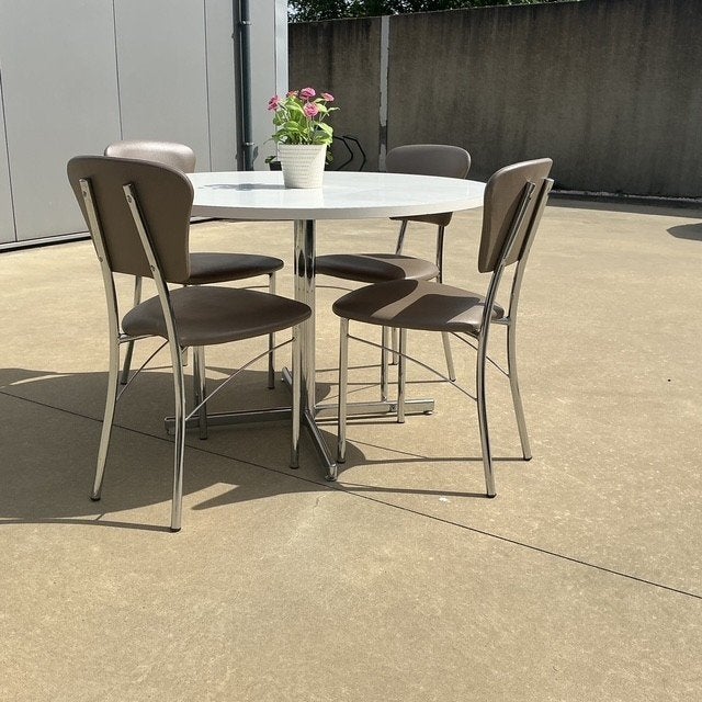 Vintage keukentafel met 4 stoelen, Ophalen, Gebruikt, Rond