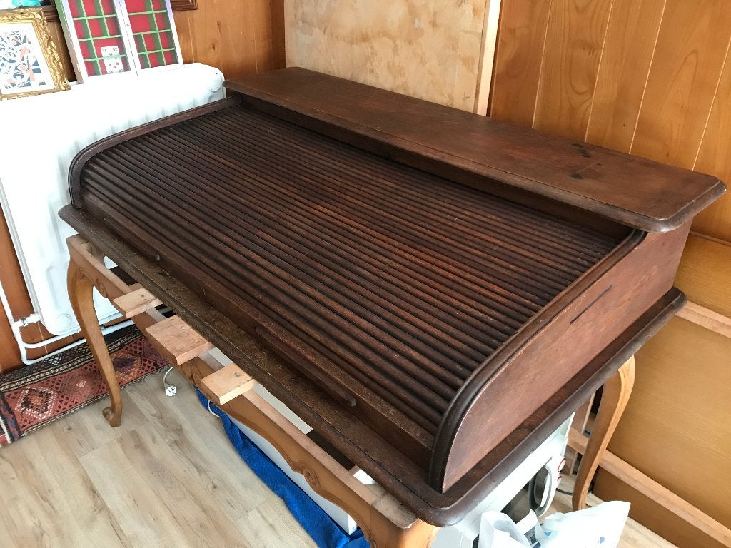 Groot Vol Eiken Roltop Rolluik Bureau, Autres types, 150 cm, Antique, Bois