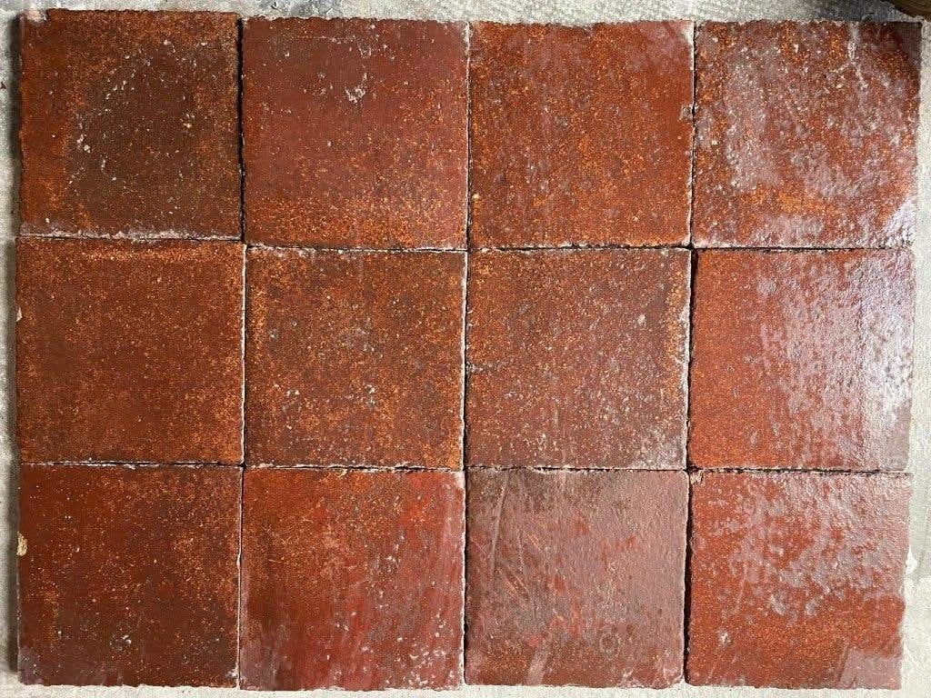 Tomettes françaises anciennes rouge-brun 21 x 21 - 110 m², Pierre ou Argile, Enlèvement, Utilisé, Dalles