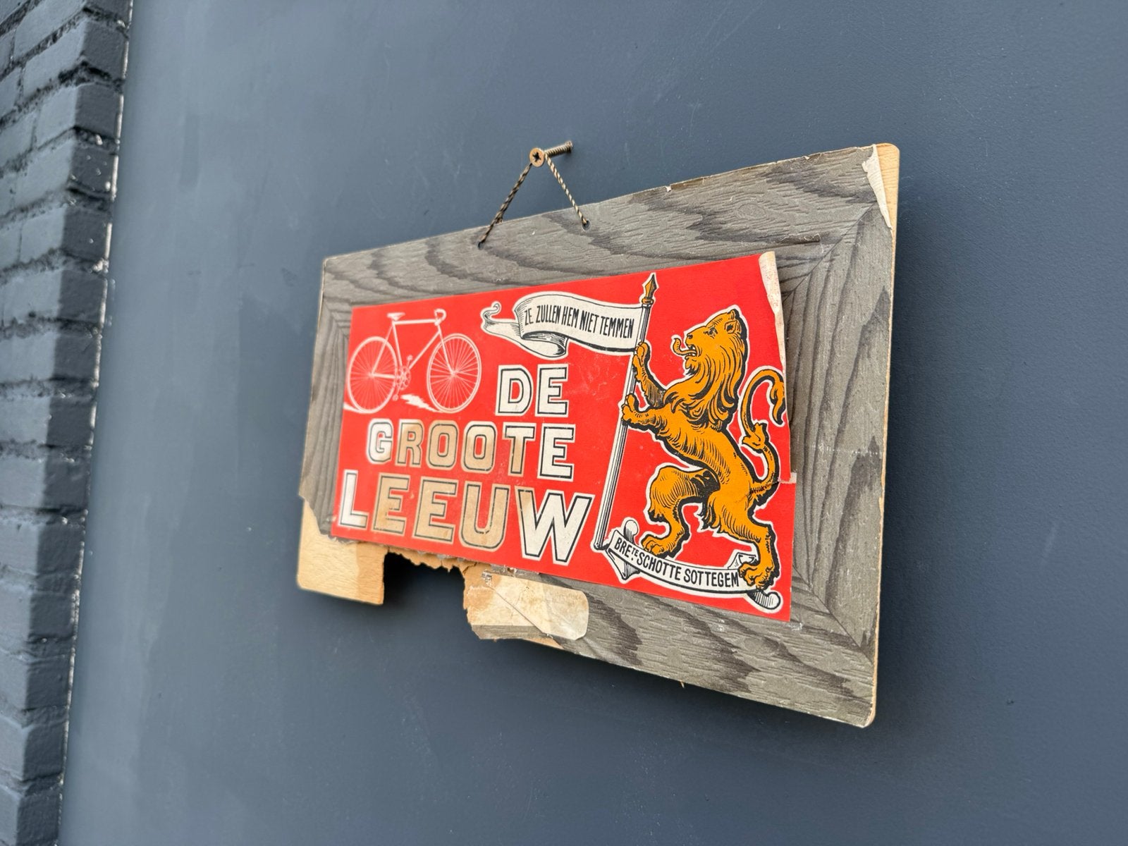 De Groote Leeuw fietsen reclamebord, Ophalen of Verzenden, Gebruikt, Reclamebord