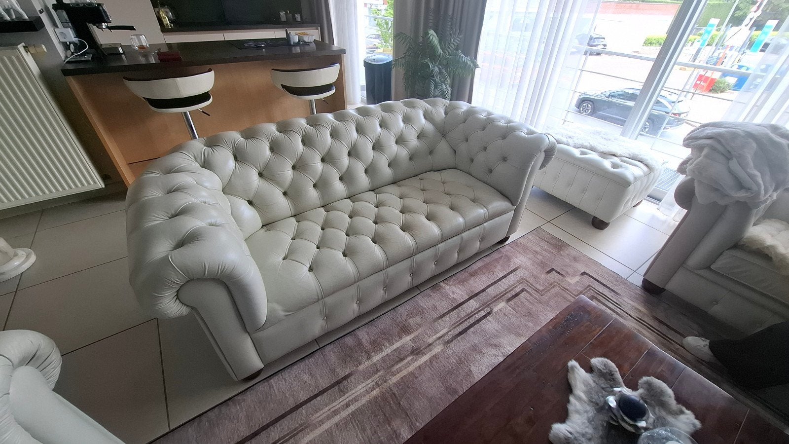 echt kalfsleder authentiek Chesterfield salon, handgemaakt., Ophalen, Zo goed als nieuw, Leer, Klassiek