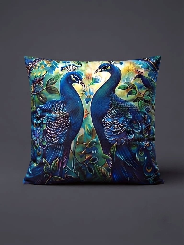 Coussin décoratif arborant un motif vibrant de paons., Neuf, Coussin décoratif, Carré, Enlèvement