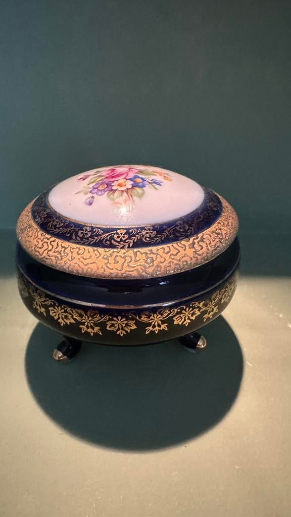Echt Cobalt PM vintage juwelendoos van kobaltporselein, Antiek en Kunst, Ophalen of Verzenden