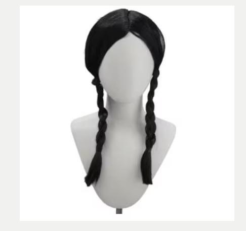 Perruque de cosplay Wednesday Addams à 2 tresses - Synthétiq, Enlèvement ou Envoi, Neuf