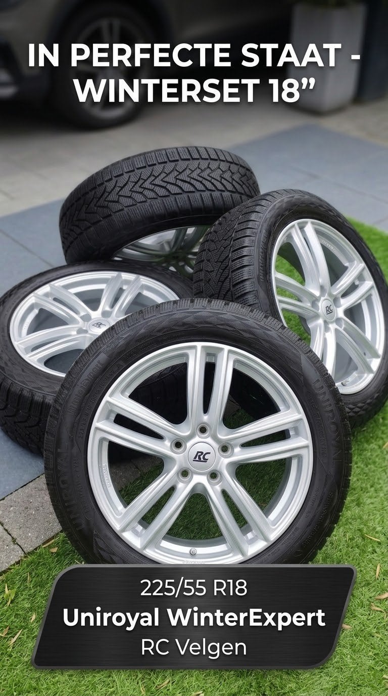 Complete Winterset 18" - Uniroyal WinterExpert 225/55 R18 10, Ophalen, 18 inch, Banden en Velgen, Nieuw