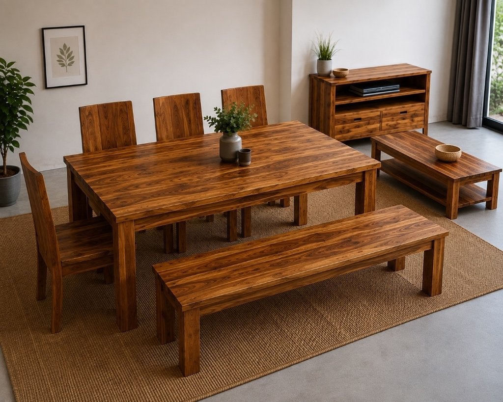 Complete massieve teak eettafel met stoelen, Huis en Inrichting, Tafels | Eettafels, Ophalen