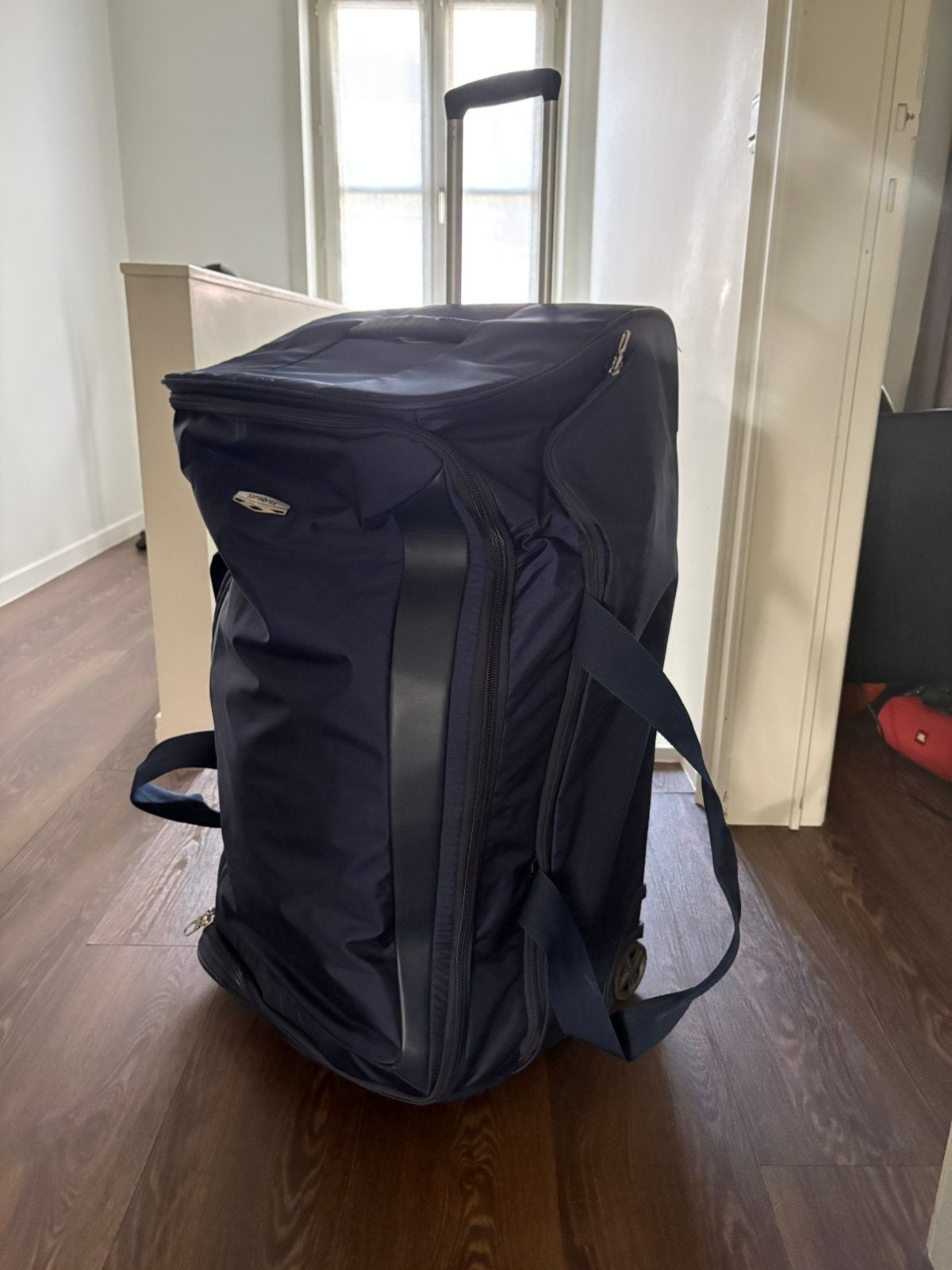 2 grote reiskoffers Samsonite 106 L op wielen - donkerblauw, Ophalen, Gebruikt, Blauw, Uitschuifbare handgreep