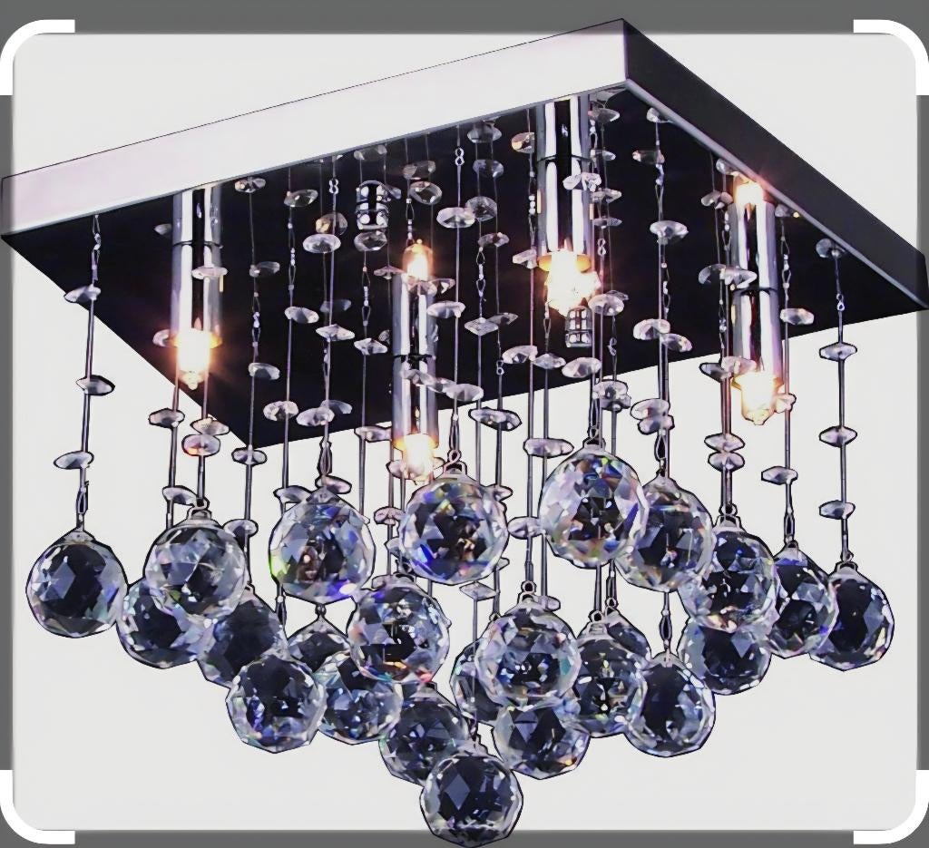 Led kristallen plafondlamp, Ophalen, Gebruikt, Glas, 50 tot 75 cm