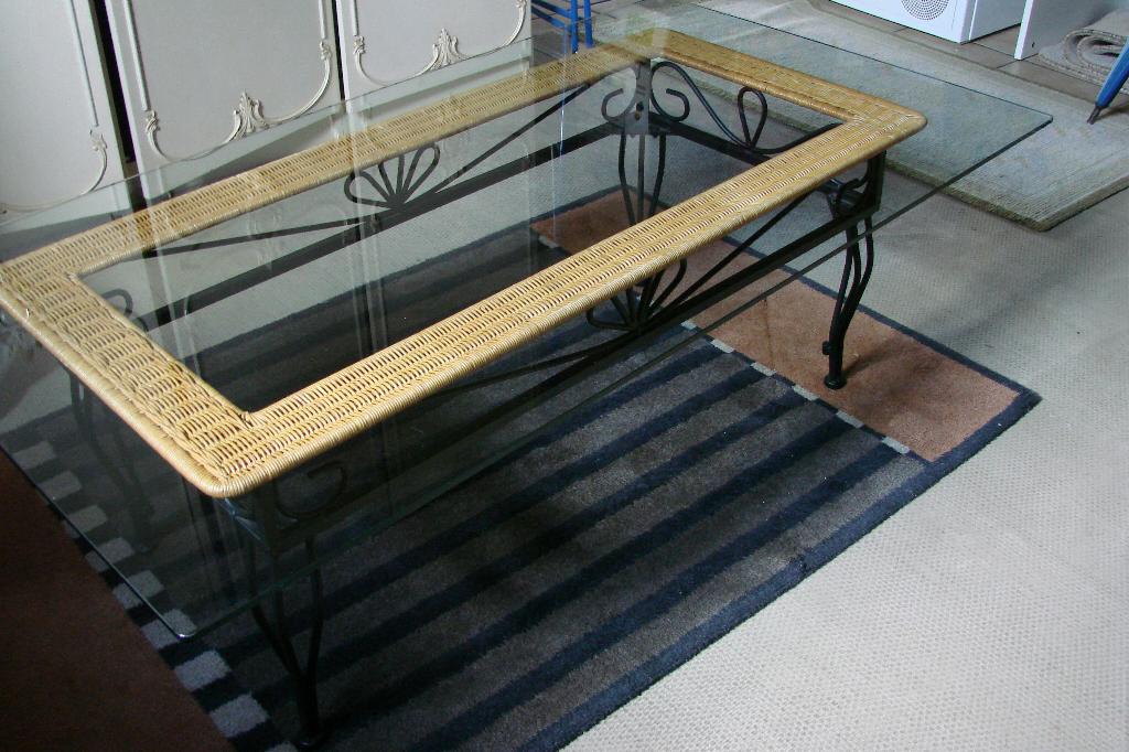 salontafel: smeedijzer-rotan, Verre, Enlèvement, Utilisé, Rectangulaire