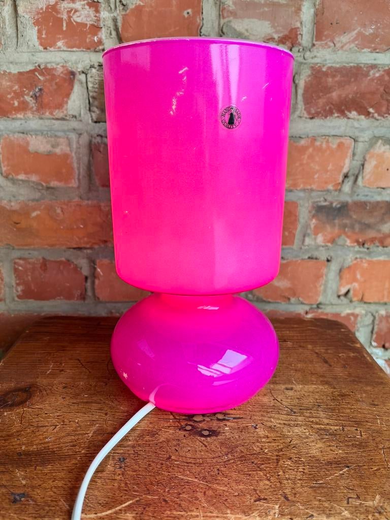 Vintage Ikea Lykta lamp / nachtlamp / tafellamp fuschia, Gebruikt, Ikea, Ophalen of Verzenden, Glas