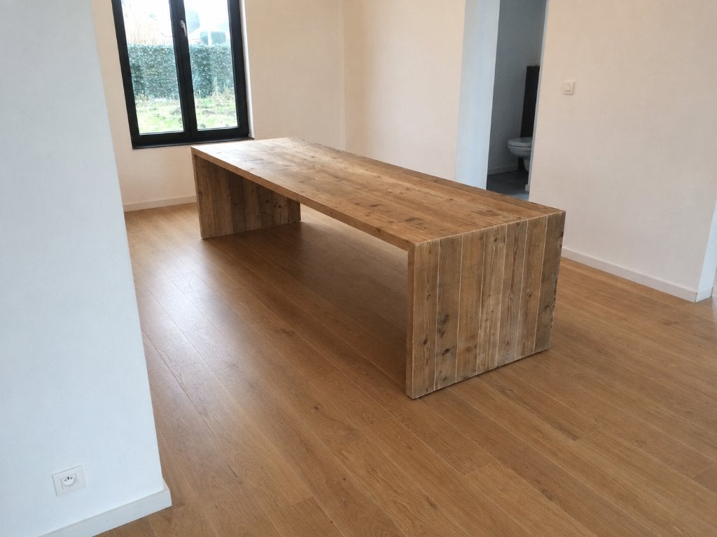 Grote tafel uit steigerhout, Huis en Inrichting, Tafels | Eettafels, Ophalen, Gebruikt, 200 cm of meer, 50 tot 100 cm