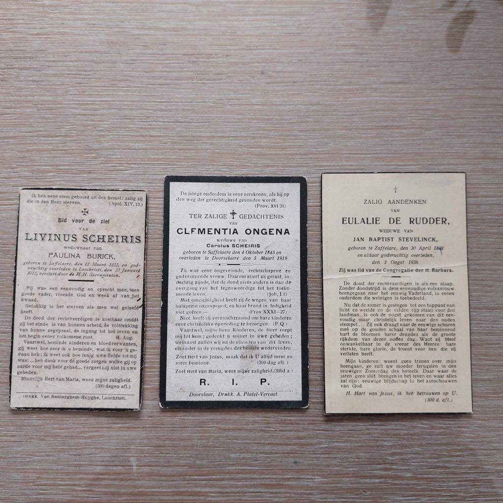 3 oude bidprentjes van Zaffelare, Verzamelen, Ophalen of Verzenden