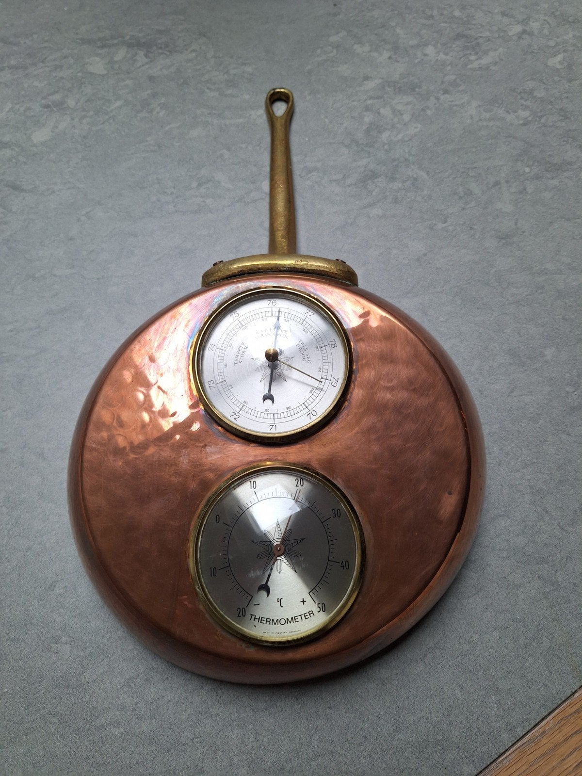 poêlon en cuivre thermomètre et baromètre, Enlèvement, Cuivre