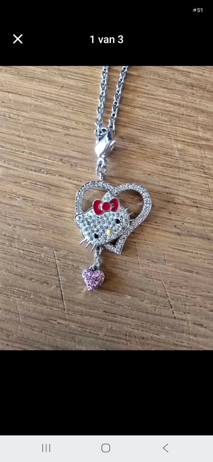 Swarovski hanger hello kitty met swarovski ketting, Ophalen, Zo goed als nieuw, Met hanger