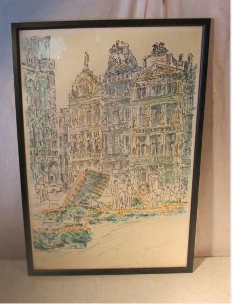 Prachtige Litho 'Op de bloemenmarkt' - Leduc, Ophalen of Verzenden