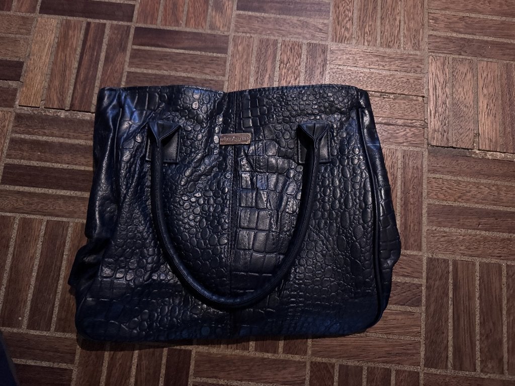 Shopper noir à imprimé croco — Marie Aubertin, Enlèvement, Utilisé, Noir, Shopper