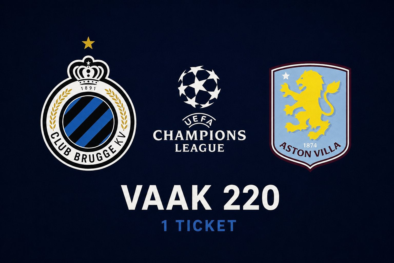 1 ticket Club Brugge - Aston Villa, Tickets en Kaartjes