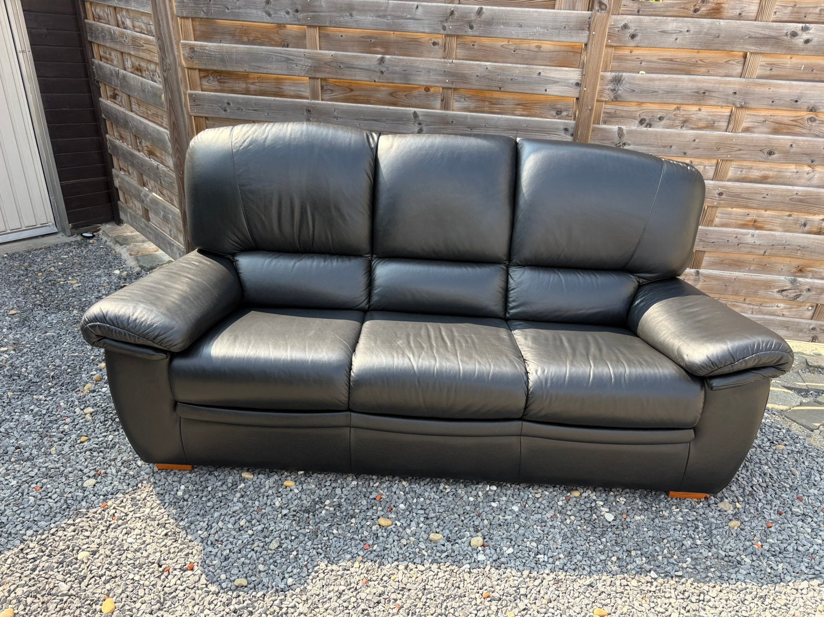 Zwarte 3 zit en 1 zit (relax) in leder, Ophalen, Gebruikt, Driepersoons, Leer