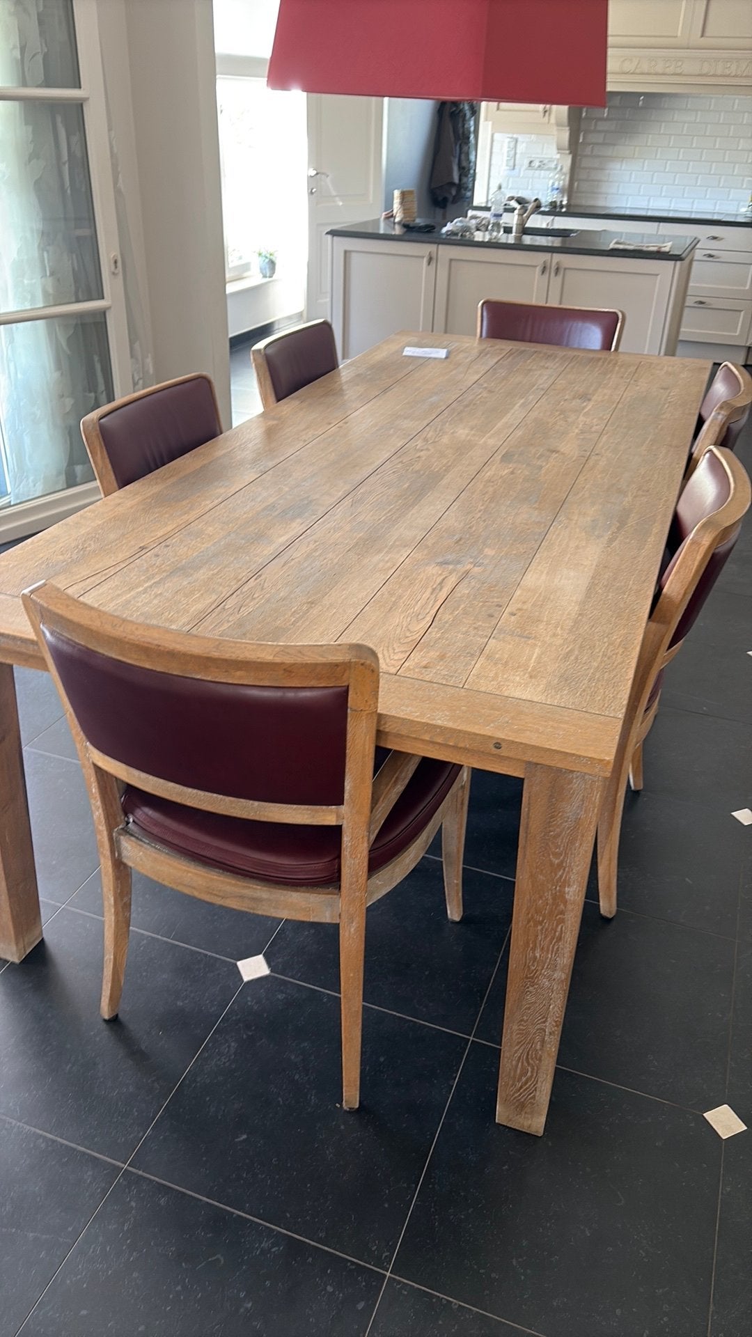 Mooie eiken tafel met acht stoelen, Ophalen, Gebruikt, Landelijk , rustiek, 8 stoelen of meer