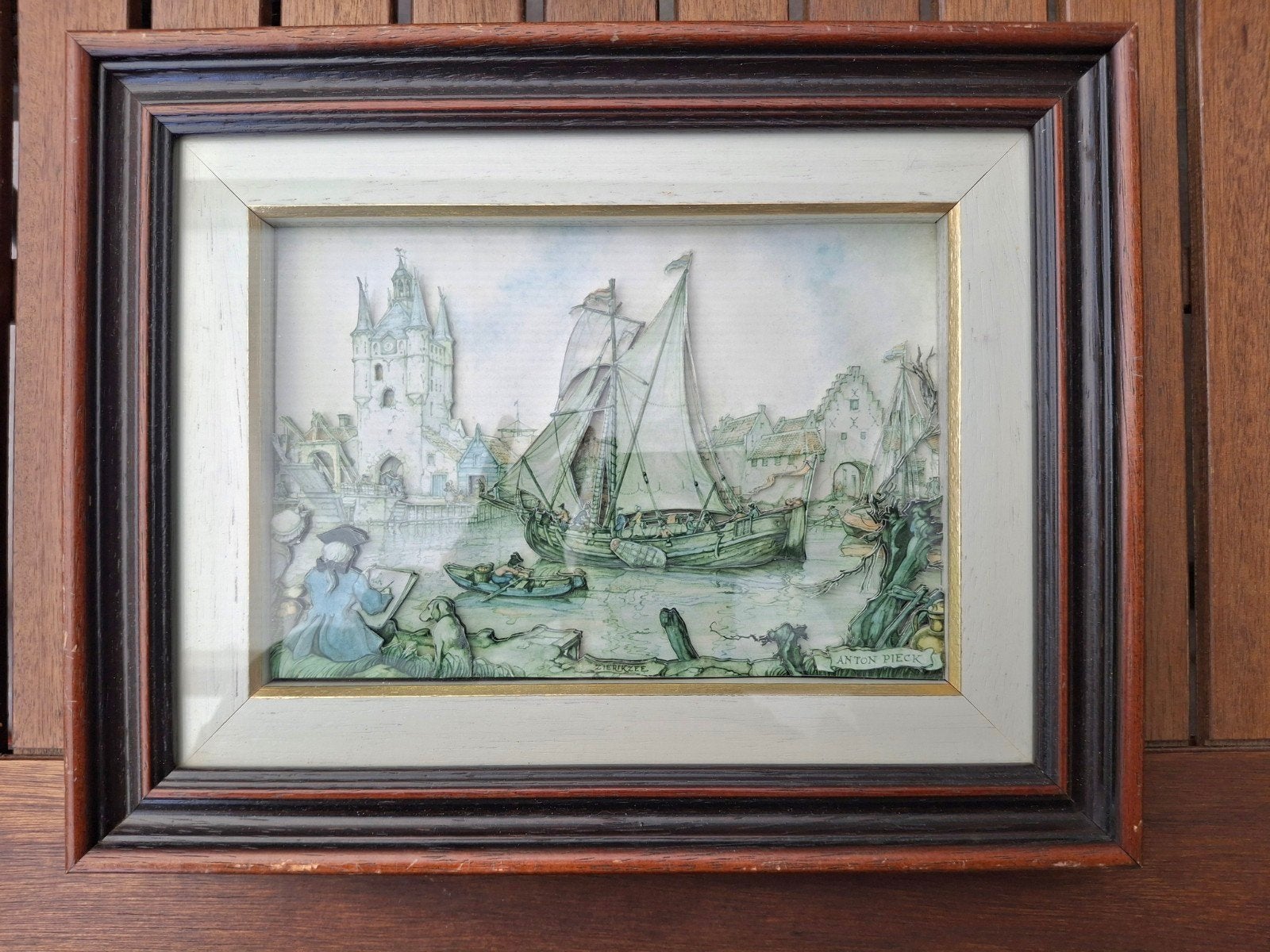 3D-tafereel "Zierikzee" van Anton Pieck, Antiek en Kunst, Ophalen, Maritiem / water