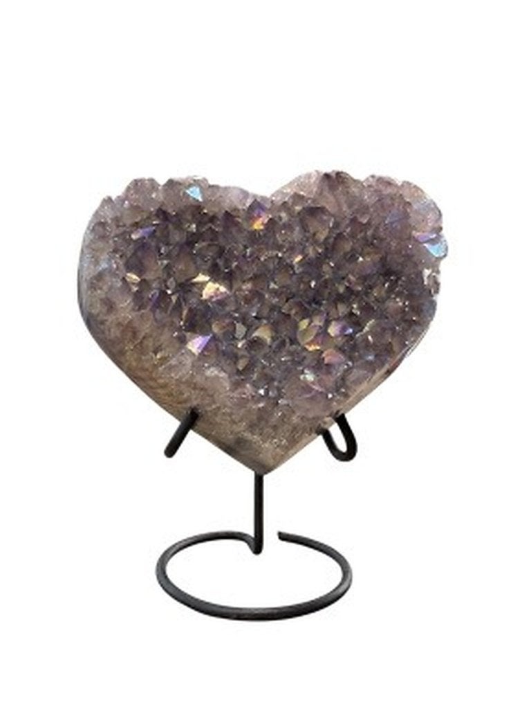 Coeur Aura en améthyste sur socle en métal - env. 10 cm, Enlèvement ou Envoi, Minéral