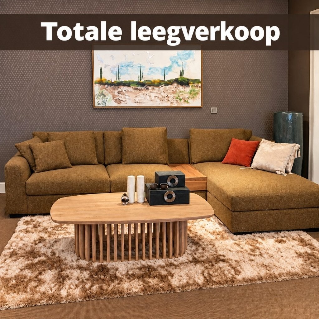 Hoeksalon toonzaalmodel uit totale leegverkoop nu €1295,-, Ophalen, Hoekbank, 300 cm of meer, Zo goed als nieuw
