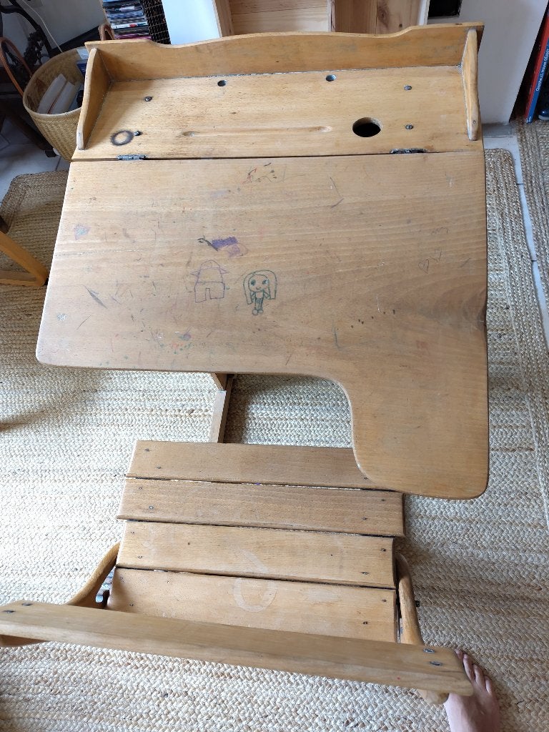 Pupitre écolier en bois, Maison & Meubles, Bureaux, Bureau d'écolier, 65 cm, Réglable en hauteur, Vintage