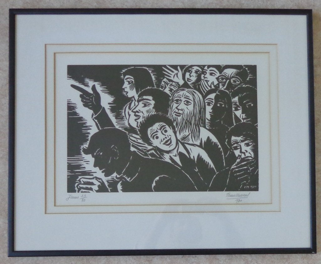 FRANS MASEREEL / JEUNES / ZW-W HOUTSNEDE / 57x70cm / KADER, Signé, Enlèvement ou Envoi, Gravure sur bois