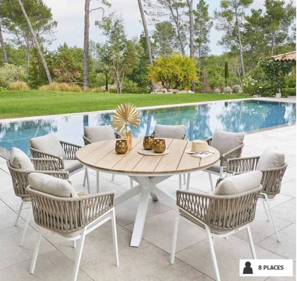Table de jardin ronde 8 personnes neuve, Enlèvement, Neuf, Rond, Aluminium