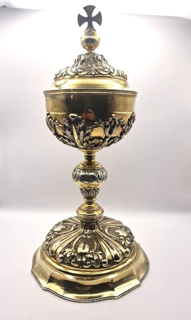 Antieke verguld over zilver ciborie vroeg 19e eeuw, Antiek en Kunst, Antiek | Religieuze voorwerpen, Ophalen of Verzenden