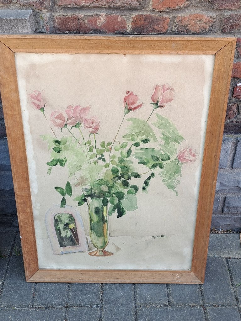 aquarelle fleurs signe m van hille, Antiquités & Art, Enlèvement, Aquarelle, Fleurs