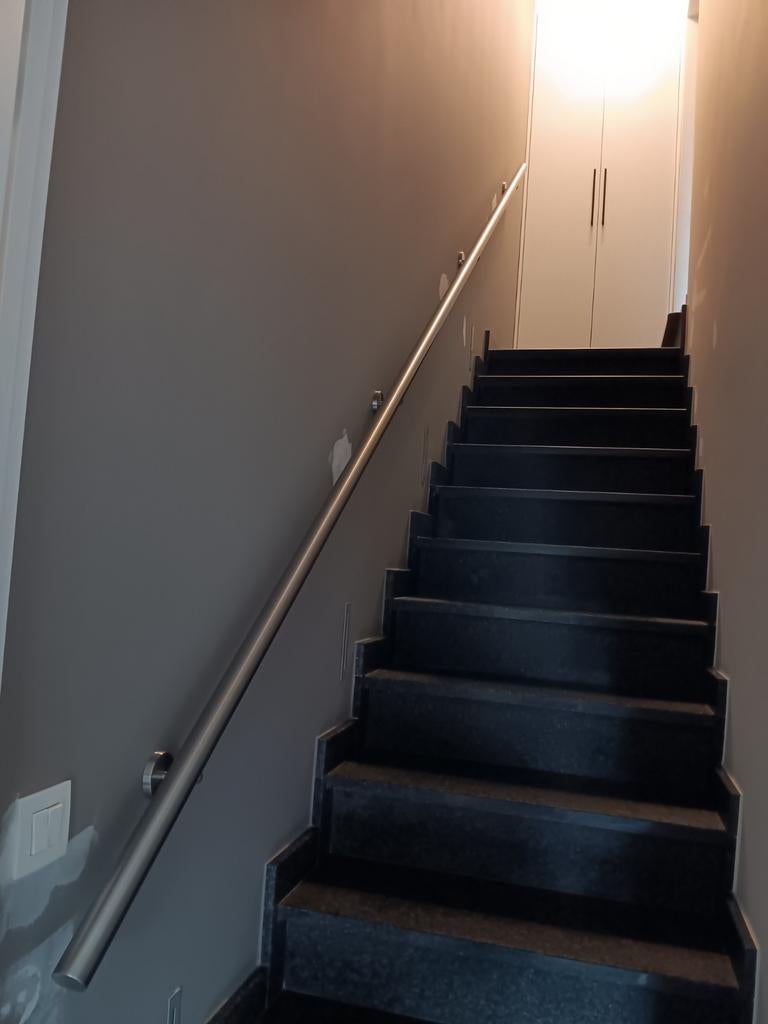 Trapleuning inox rvs  413cm met rozetten, Ophalen, Zo goed als nieuw, Trap