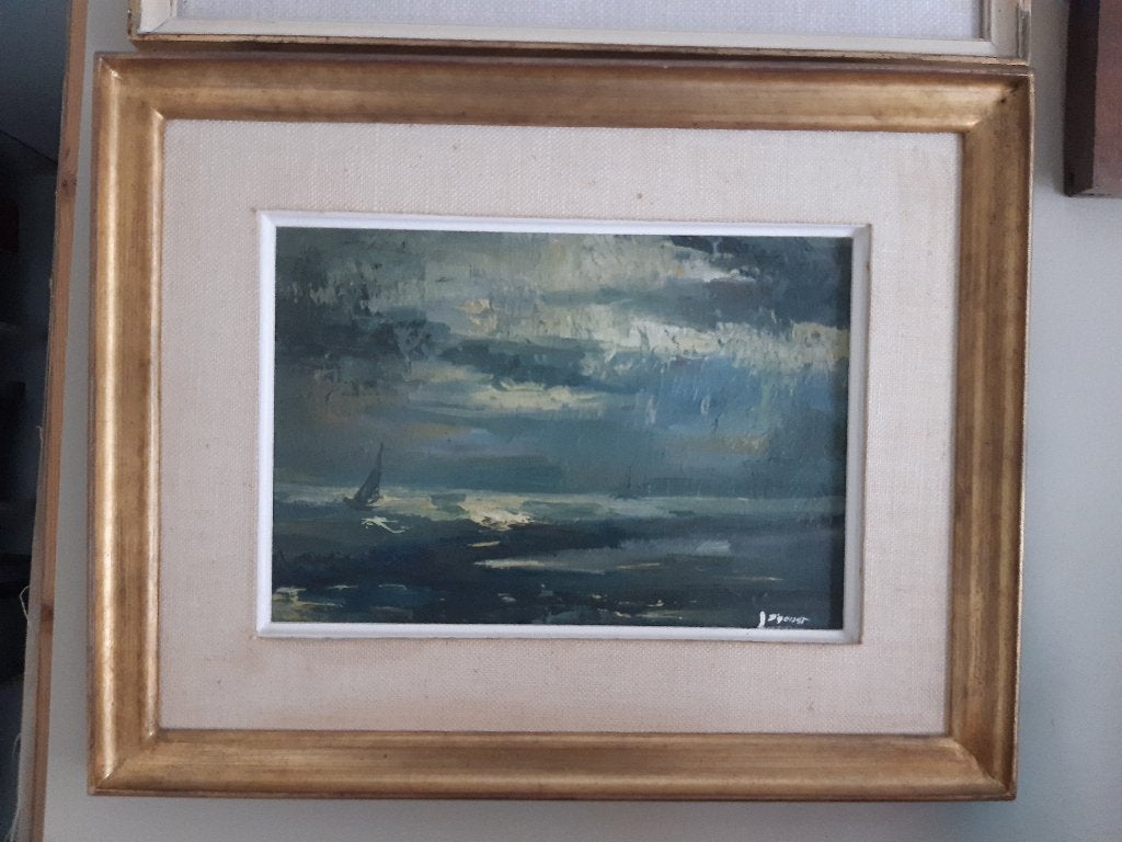 schilderij getekend door kunstenaar Naam ..., Antiek en Kunst, Ophalen of Verzenden, Maritiem / water, Doek