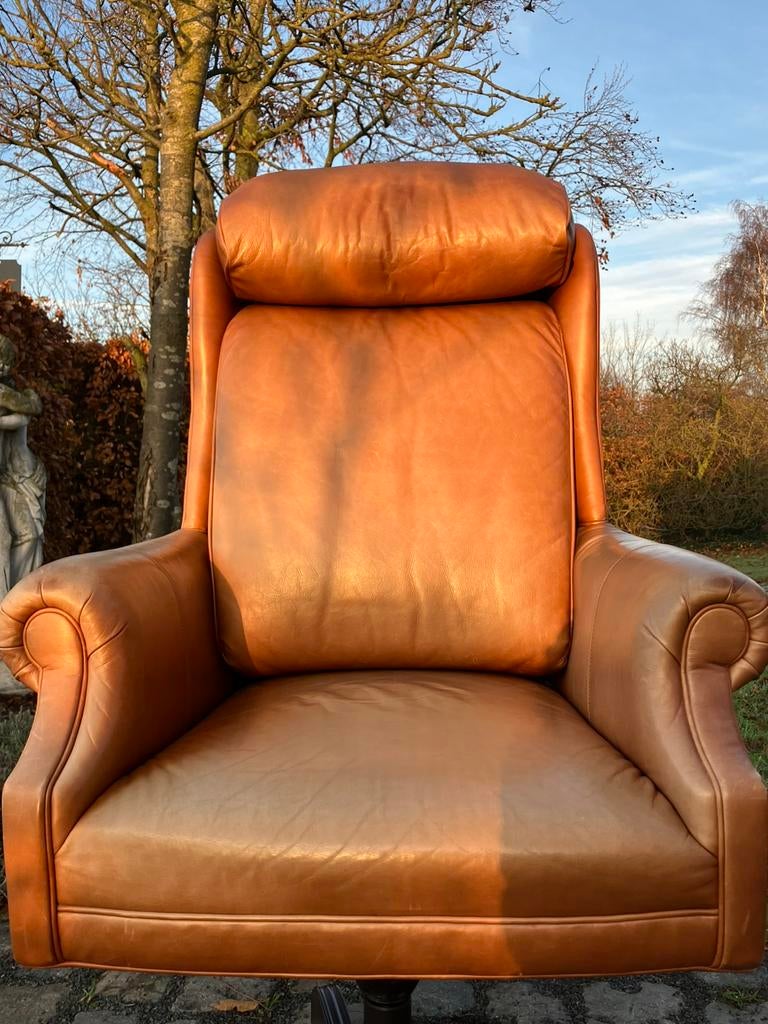 Vintage lederen bureaustoel / fauteuil, Ophalen, Zo goed als nieuw, Bureaustoel