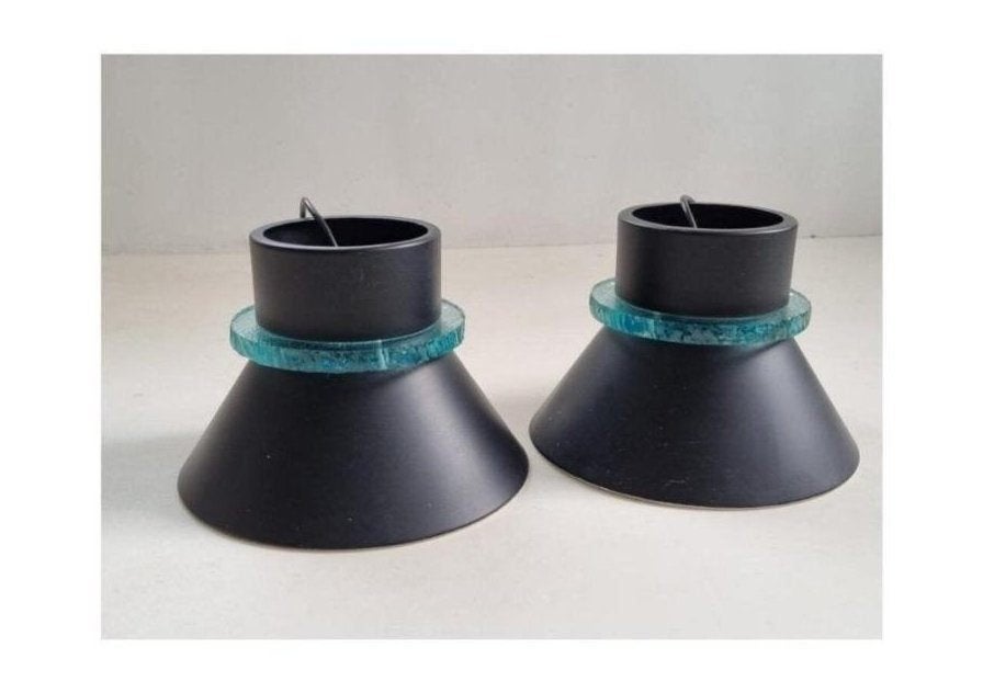 Set 2 Hiemstra Evolux hanglampen zwart turquoise glas, Enlèvement, Utilisé, Verre, E27 (grand)