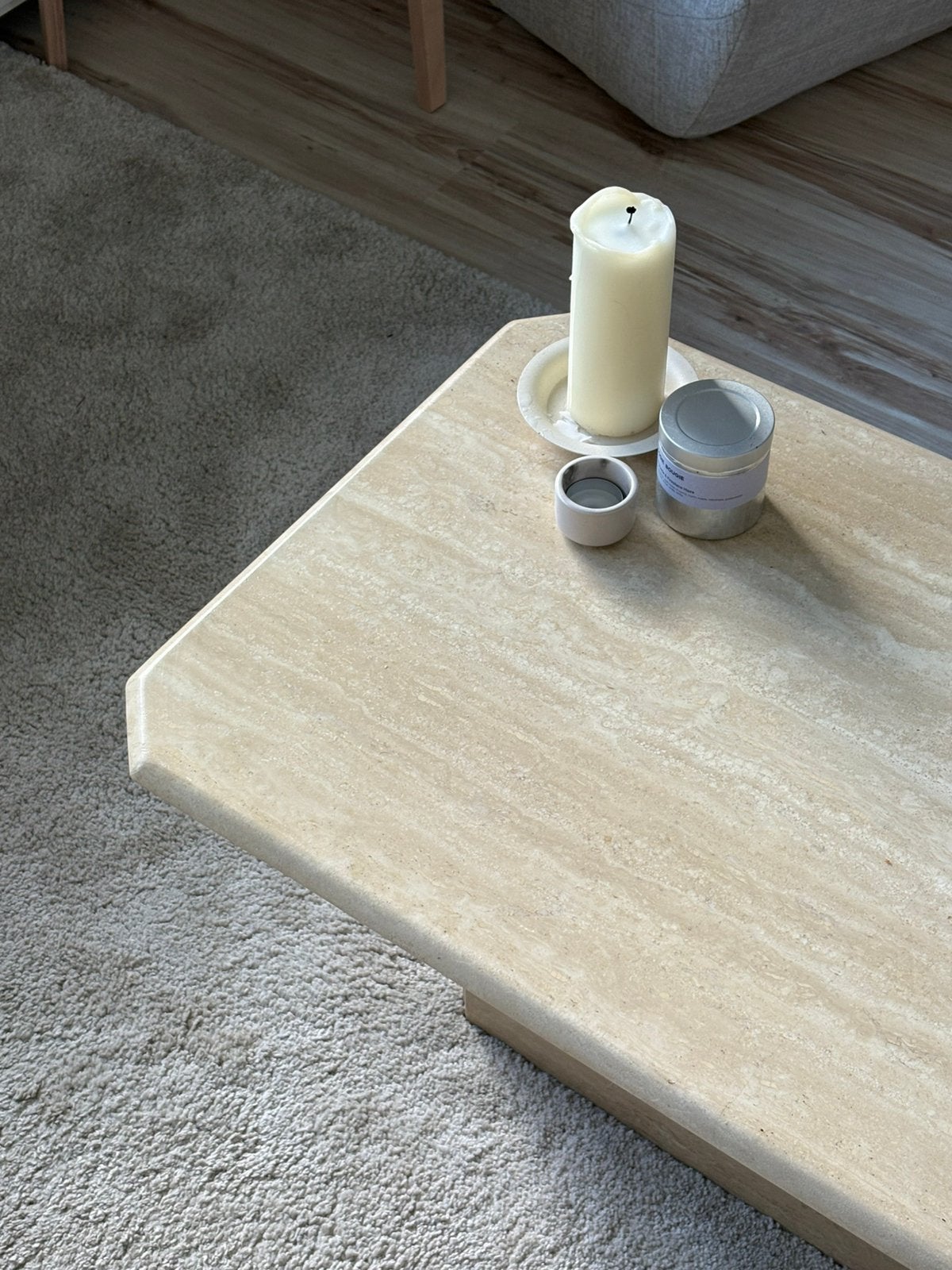 Massief travertin salontafel 100x55x37 cm, Maison & Meubles, 100 à 150 cm, Enlèvement, Utilisé, 50 à 100 cm