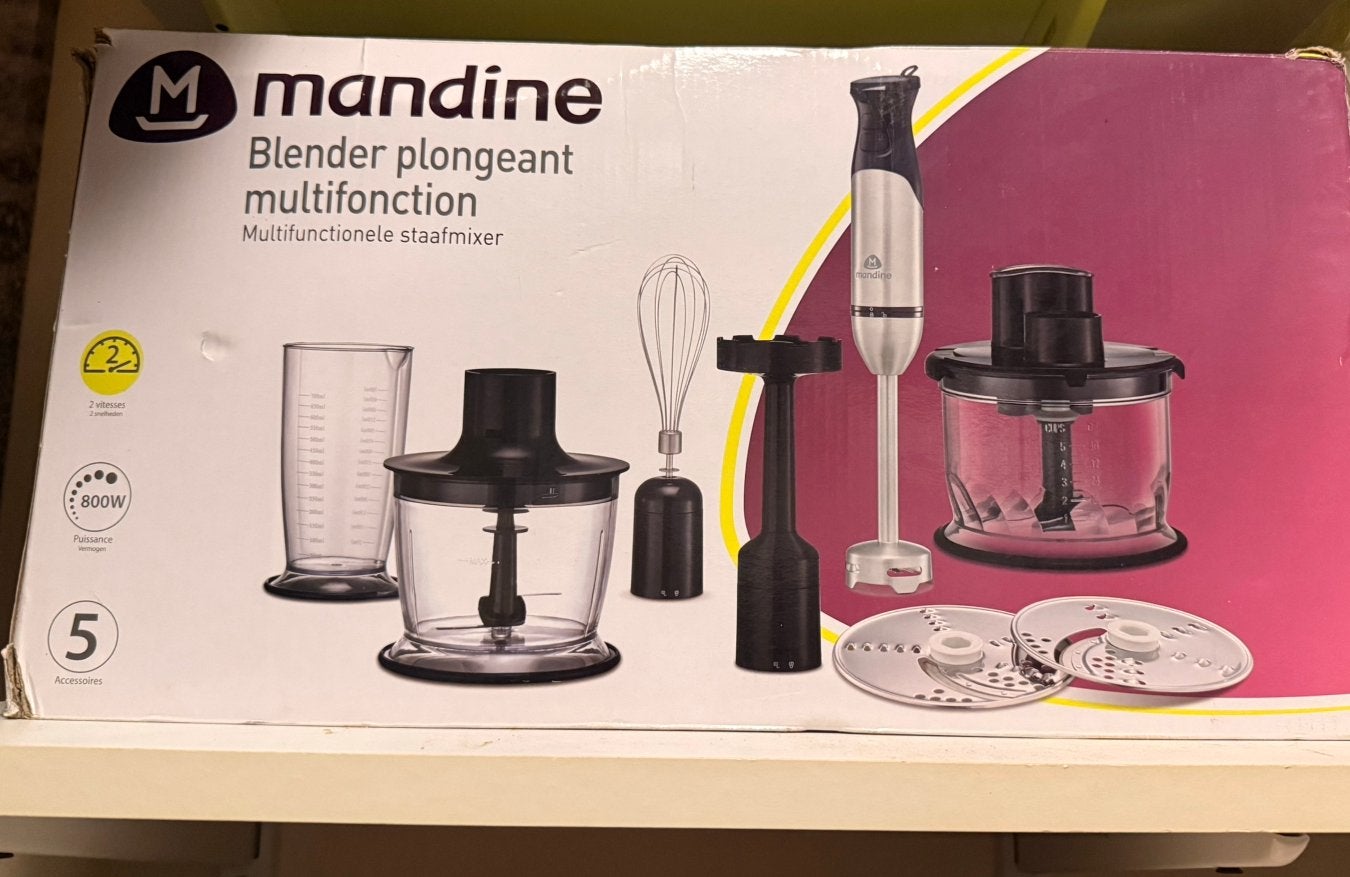 Mandine staafmixer 800W – Multifunctioneel – 5 accessoires, Ophalen, Zo goed als nieuw