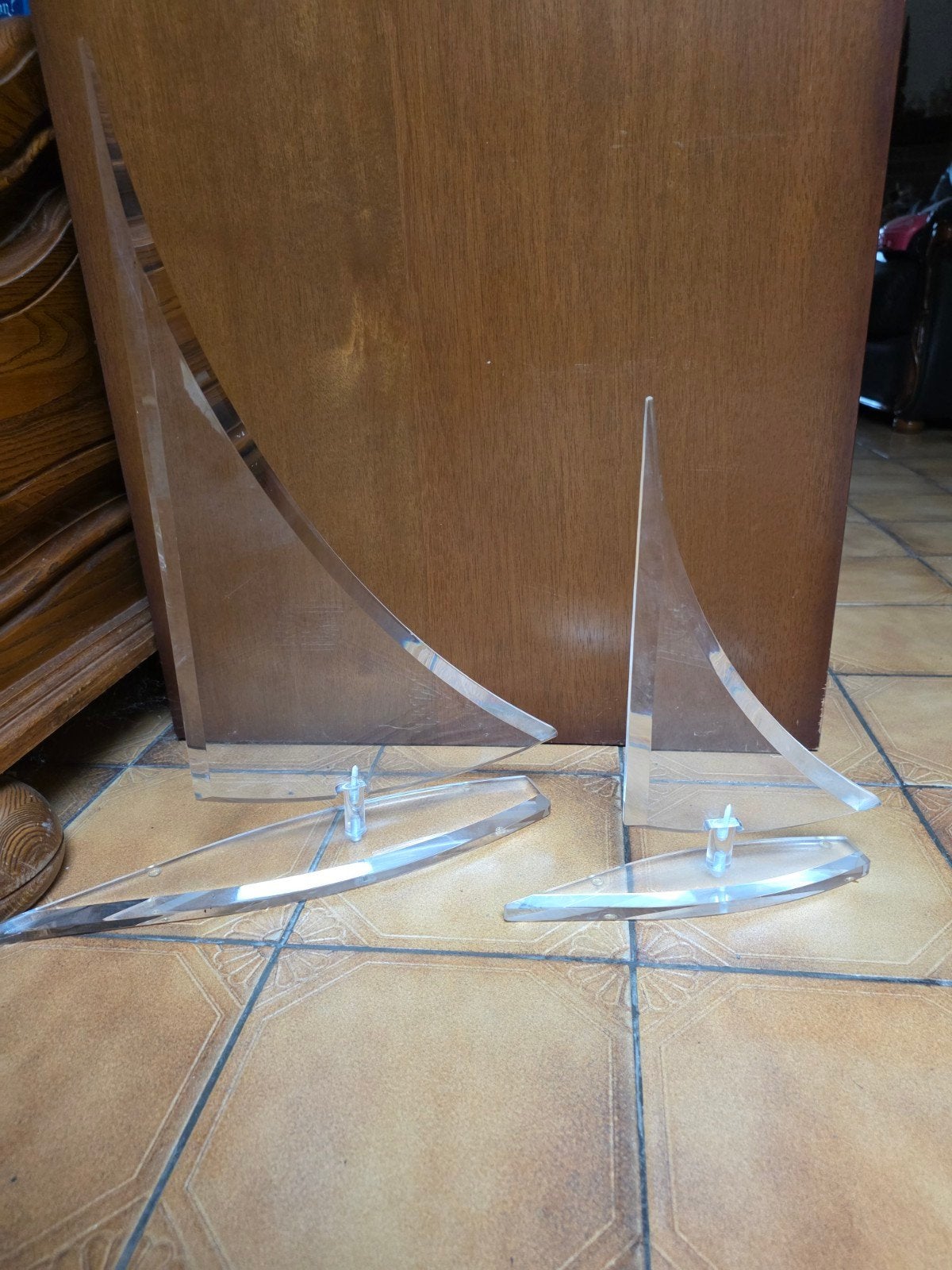 2 zeilboten in plexiglas glas, Verzamelen, Ophalen of Verzenden