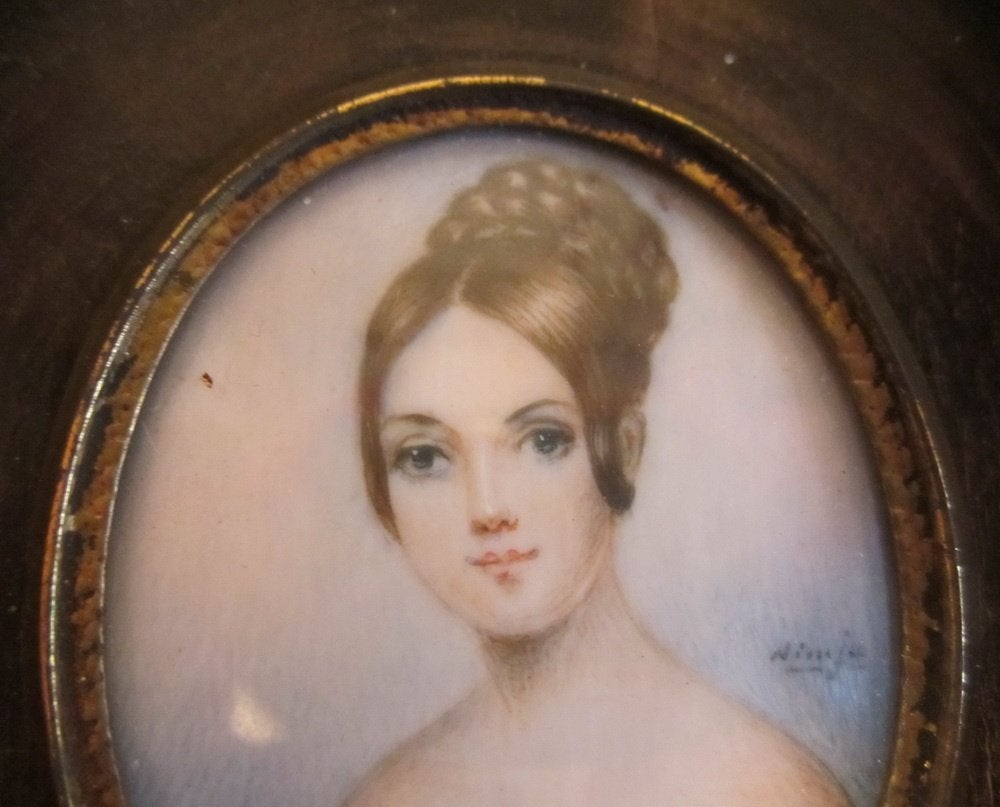 Portrait miniature ancien peint à la main d'une dame /14, Enlèvement ou Envoi