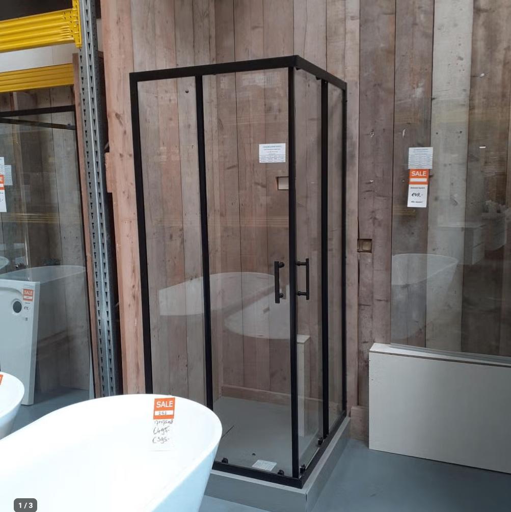 Douchecabine, Mat zwart/Chroom, 90x90cm, Nano coating, Krevo, Envoi, Neuf, Noir, Verre