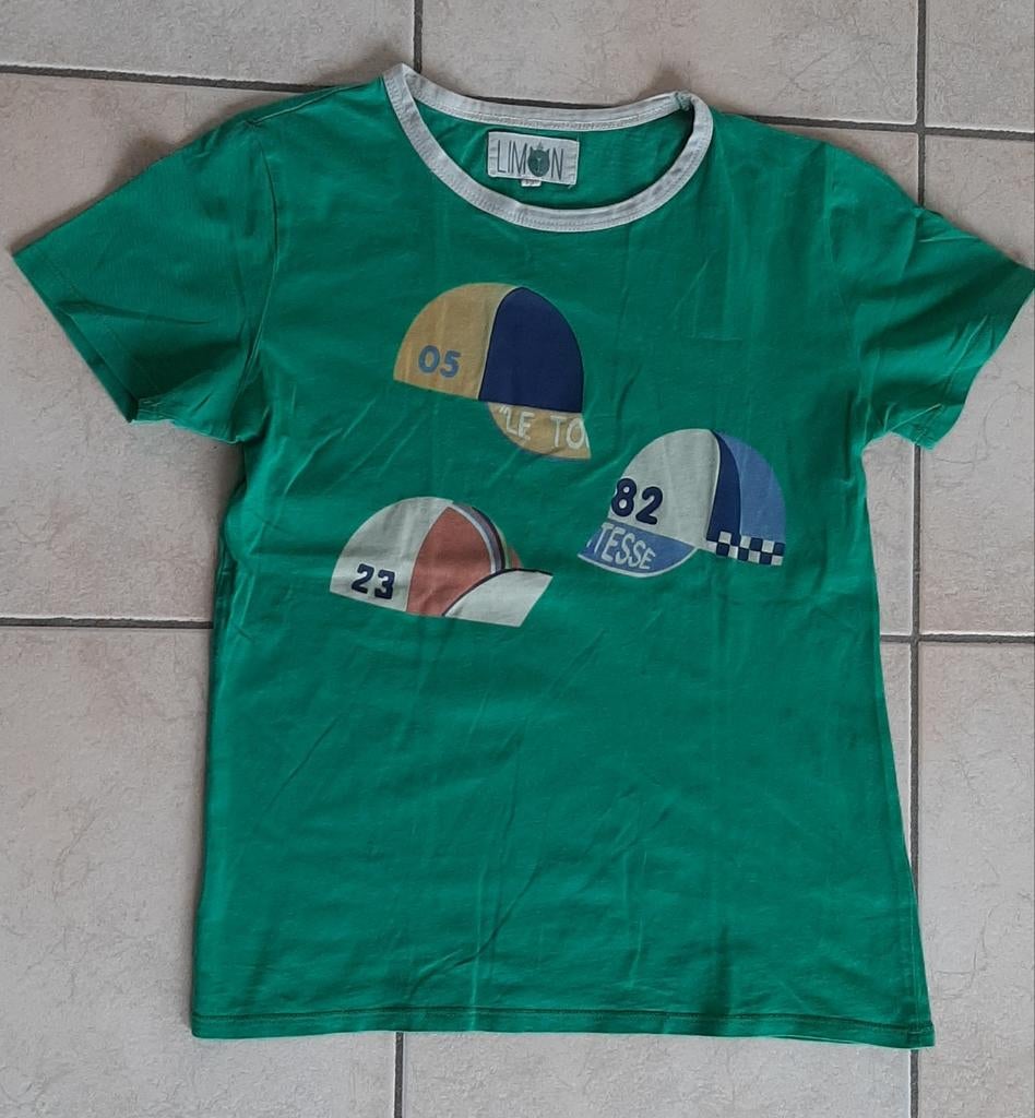 Groen T-shirt met petten LIMON maat 152 of 12 jaar, Ophalen of Verzenden, Zo goed als nieuw, Limon, Jongen