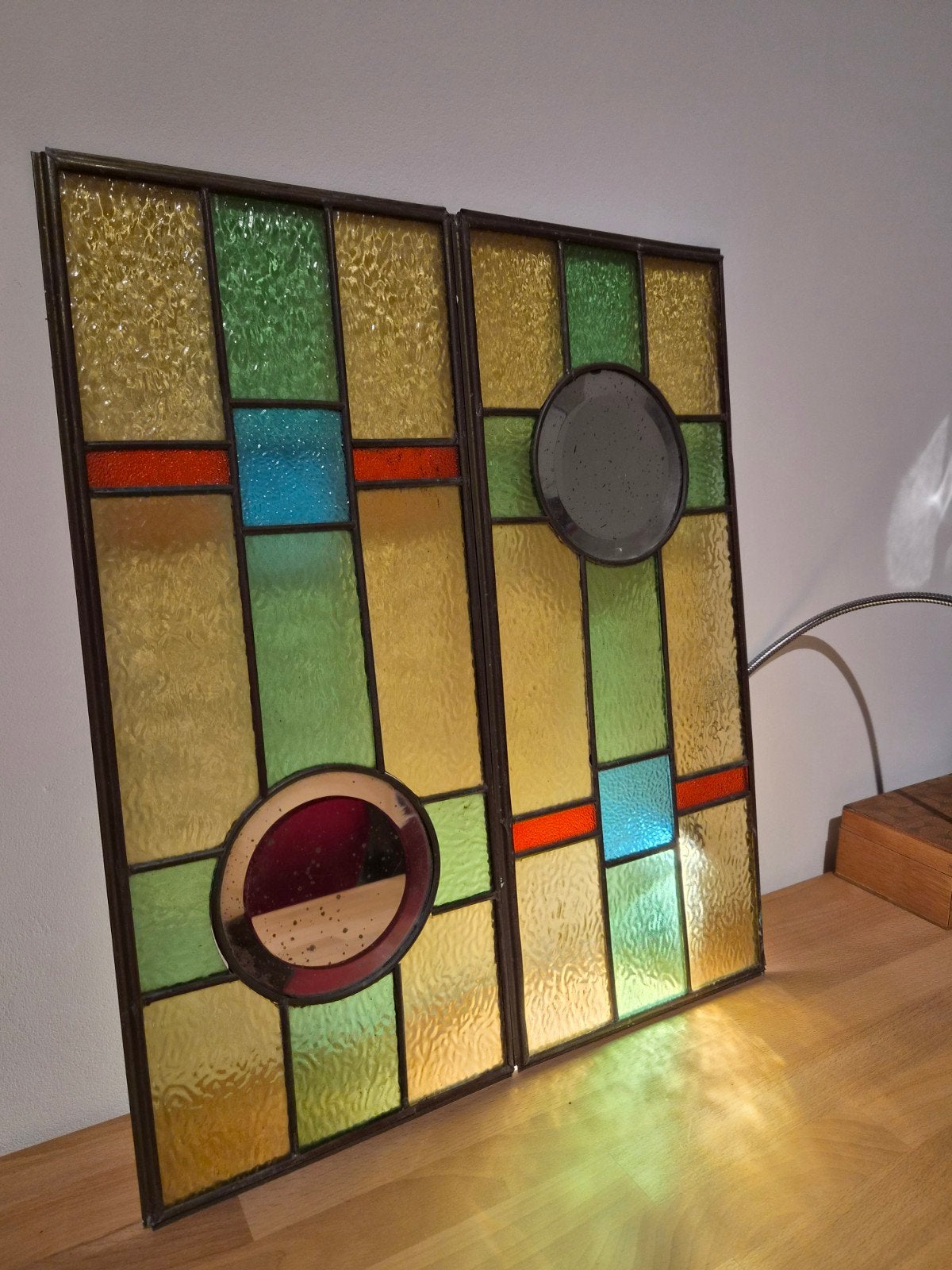 Glas in lood panelen sfeerlamp incl., Antiek en Kunst, Ophalen of Verzenden