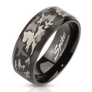 Zwart stalen camouflage mannenring - OP=OP!, Handtassen en Accessoires, IJzer of Staal, Zwart, Heer, Nieuw