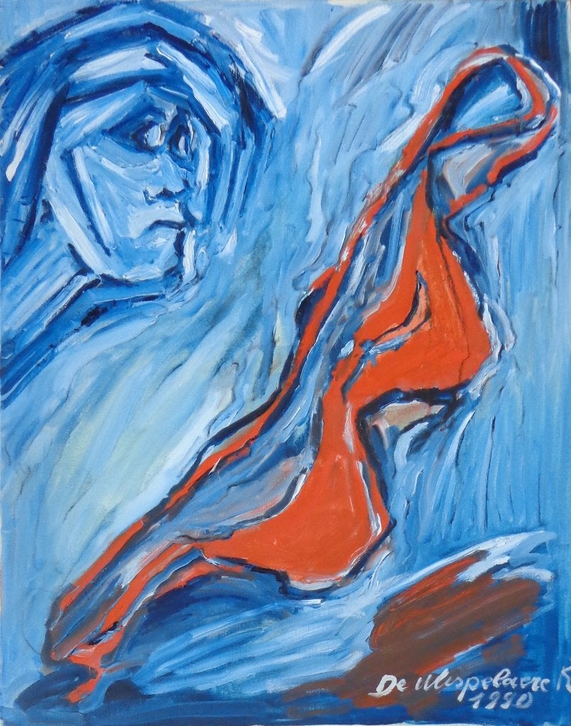 ROBERT DE WISPELAERE / RODE BH / OLIEVERF / 92x72cm / KADER, Antiquités & Art, Peinture à l'huile, Signé, Figures, Autres matériaux