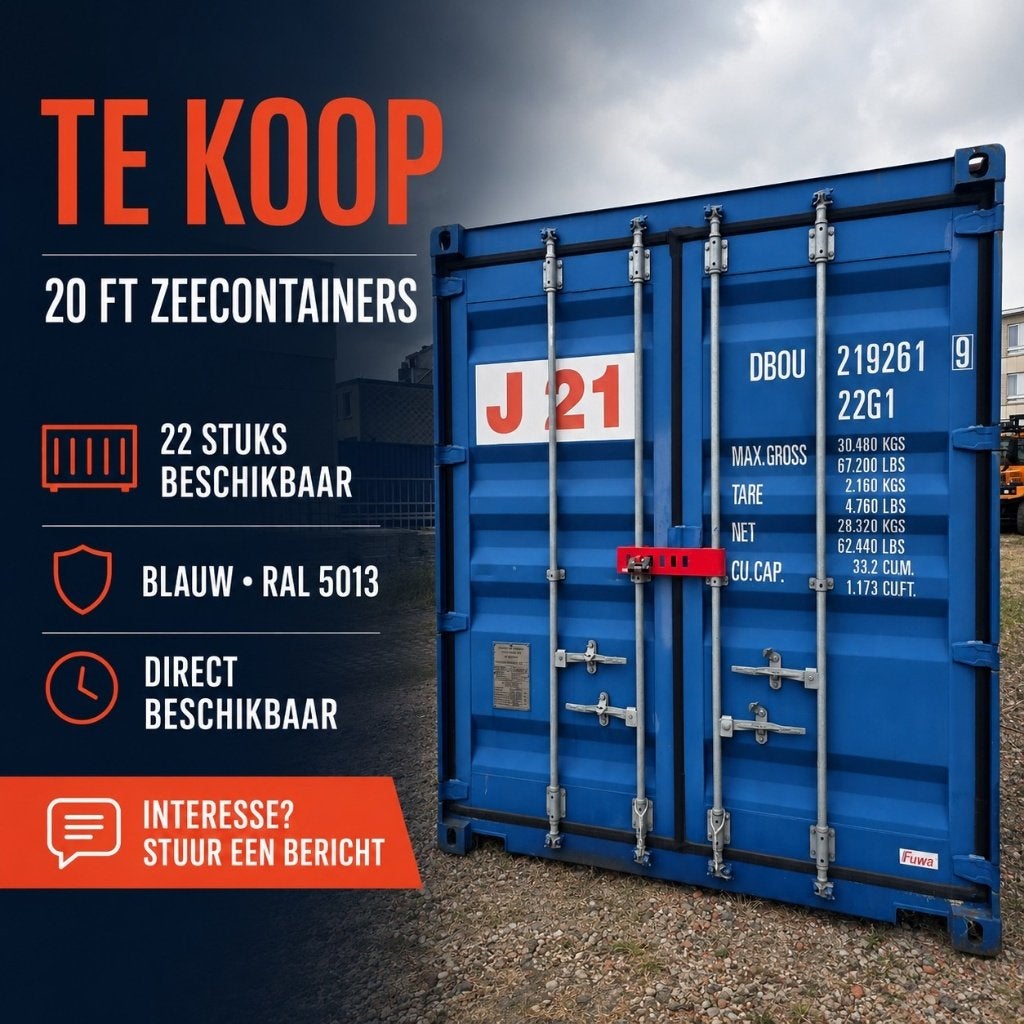 20 FT ZEE­CONTAINERS TE KOOP – 22 STUKS – RAL 5013, Ophalen