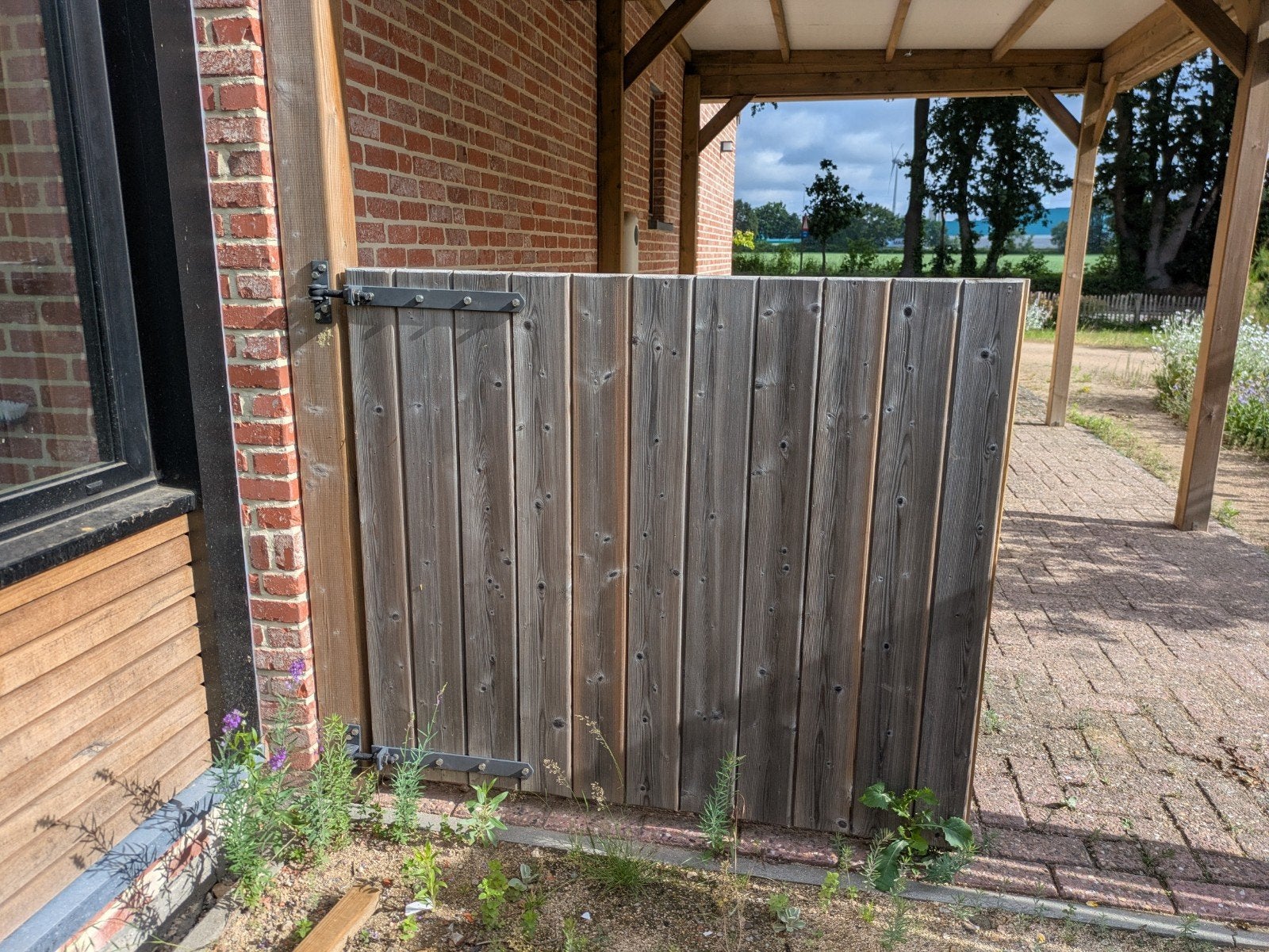 Dubbele houten poort, Tuin en Terras, Ophalen, Minder dan 3 meter, Hout, 1 tot 2 meter