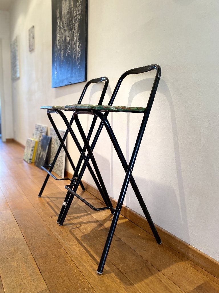 Unieke handbeschilderde barkrukken, Ophalen, Gebruikt, Met voetsteun, 90 cm of meer