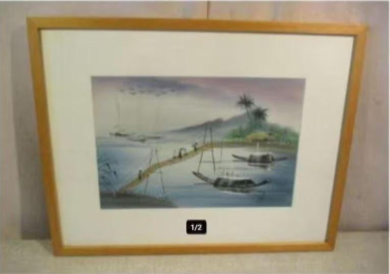 Aquarelle magnifiquement peinte « Bateaux asiatiques », Enlèvement ou Envoi