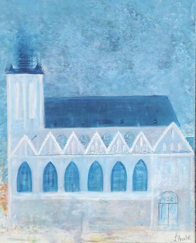 Huile sur toile église signe lise brachet, Ophalen