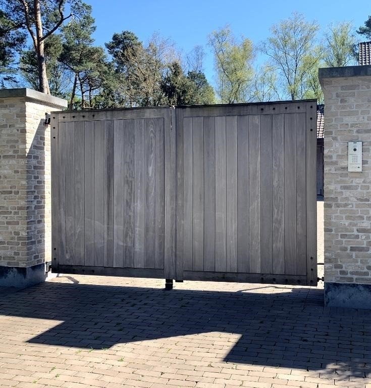 Dubbele hardhouten tuinpoort, Tuin en Terras, Ophalen, Gebruikt